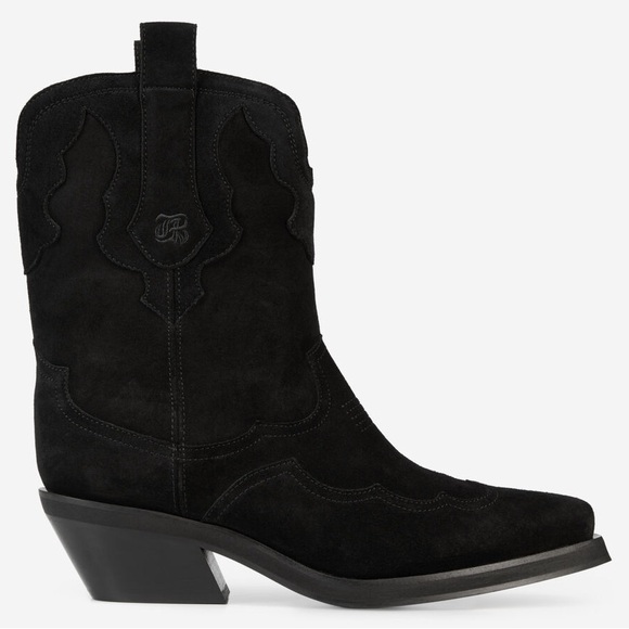 The Kooples Santiag Suede Leather Western Boots New Brushed Black
